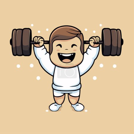 Illustration for Illustration of a Little Boy Lifting a Barbell and Smiling - Royalty Free Image