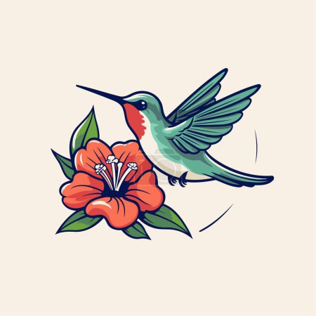 Téléchargez les illustrations : Illustration d'un colibri avec une fleur dans son bec - en licence libre de droit