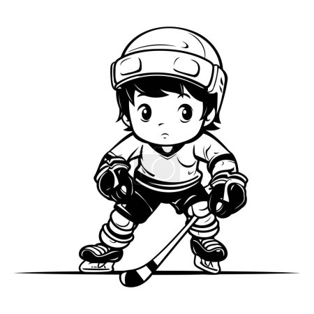 Téléchargez les illustrations : Mignon patineur à roulettes de bande dessinée Illustration vectorielle noir et blanc - en licence libre de droit
