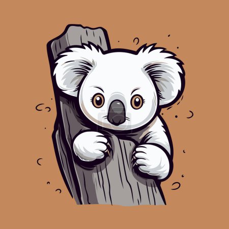Téléchargez les illustrations : Mignon koala assis sur une bûche. Illustration vectorielle dans le style dessin animé. - en licence libre de droit