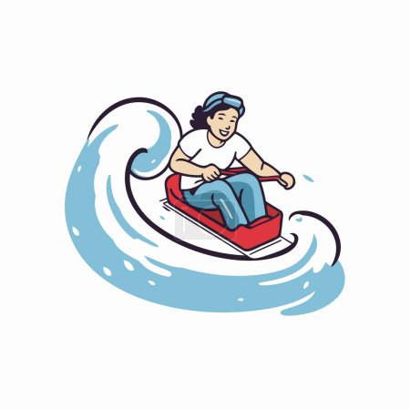 Ilustración de Hombre montando un scooter de agua. Ilustración vectorial en estilo de dibujos animados. - Imagen libre de derechos