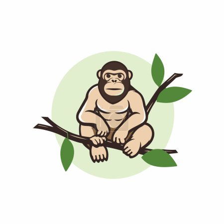 Ilustración de Imagen vectorial de un mono sentado en una rama de árbol con hojas verdes - Imagen libre de derechos