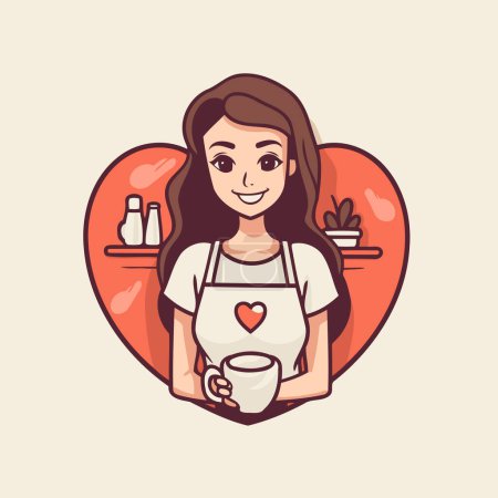 Téléchargez les illustrations : Jolie fille avec une tasse de café. Illustration vectorielle dans le style dessin animé. - en licence libre de droit