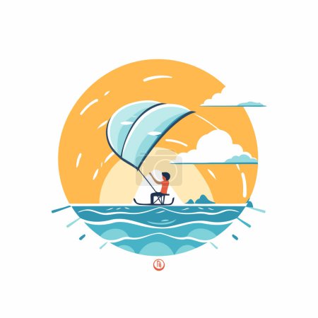 Illustration for Kitesurfing flat icon. Vector illustration of extreme sport. - Royalty Free Image