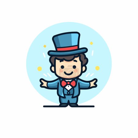 Illustration for Cartoon gentleman with a bow tie and top hat. Vector illustration - Royalty Free Image