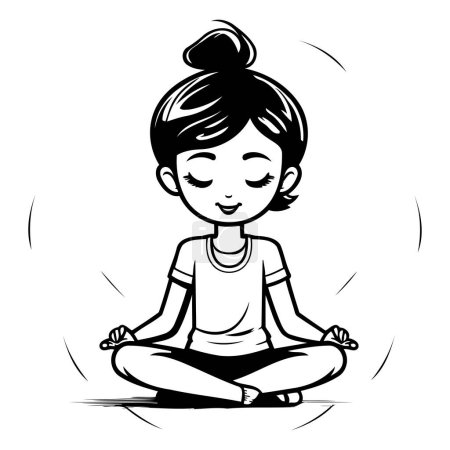 Illustration for Girl meditating in lotus pose. Vector illustration isolated on white background. - Royalty Free Image