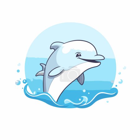 Cute dolphin jumping out of water. Vector illustration in cartoon style.