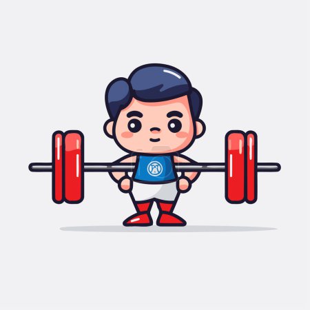 Ilustración de Fitness niño con la mascota de la barra de diseño de vectores de carácter. Lindo diseño de personaje chico fitness. - Imagen libre de derechos