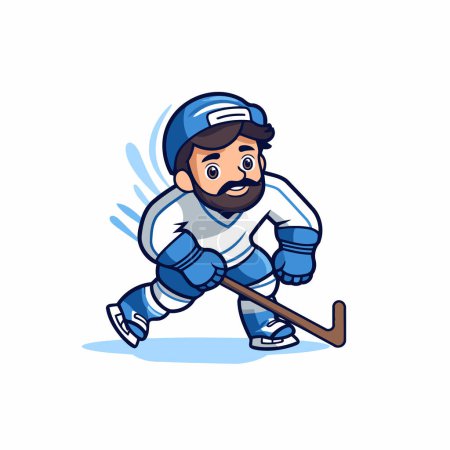 Illustration for Hockey player cartoon mascot vector illustration. Cartoon hockey player with stick. - Royalty Free Image