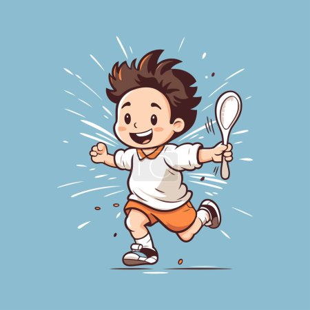 Ilustración de Un niño jugando al bádminton. Ilustración vectorial. Estilo de dibujos animados. - Imagen libre de derechos