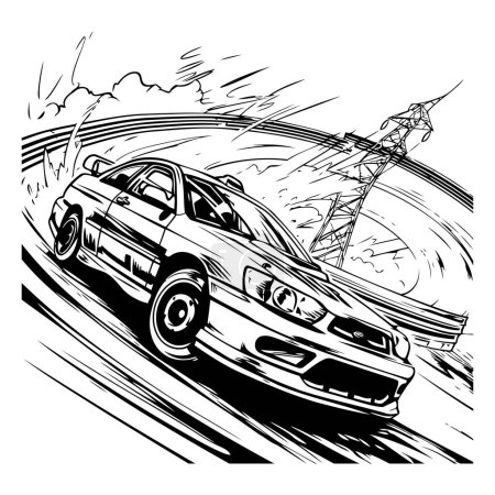 Vector illustration of a car on the road in the style of a sketch