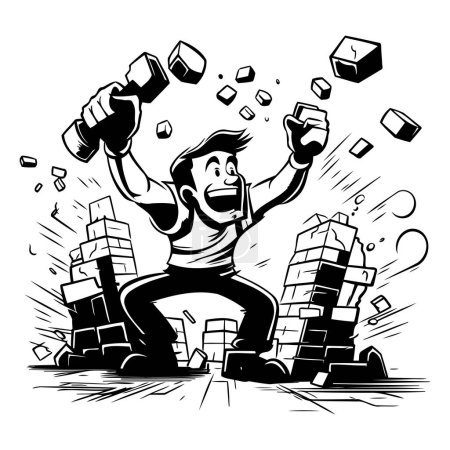 Illustration for Cartoon illustration of a man with dumbbells in his hand - Royalty Free Image