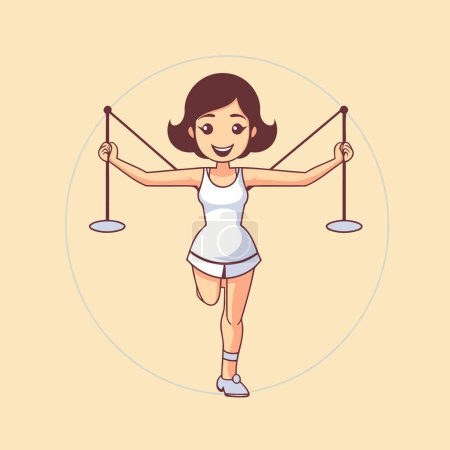 Ilustración de Mujer haciendo ejercicio gimnástico. Ilustración vectorial en estilo plano de dibujos animados. - Imagen libre de derechos