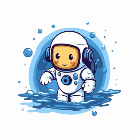 Illustration for Astronaut cartoon character in the water. Vector illustration on white background. - Royalty Free Image