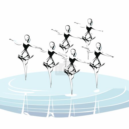 Téléchargez les illustrations : Silhouette de gymnastes sur la glace. Illustration vectorielle. - en licence libre de droit