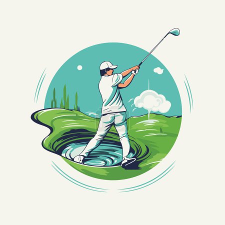 Golfeur sur terrain de golf. Illustration vectorielle dans un style rétro.