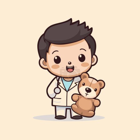 Illustration for Cute doctor with teddy bear mascot character vector illustration design. - Royalty Free Image