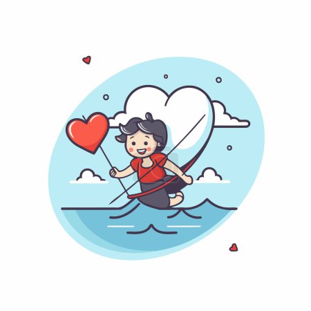 Ilustración de Ilustración de vectores de kitesurf. Kitesurfer de dibujos animados con forma de corazón. - Imagen libre de derechos