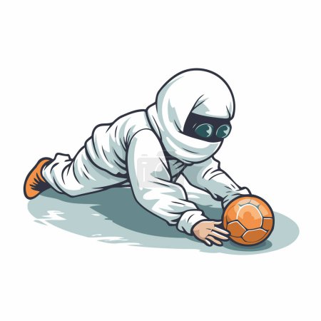 Téléchargez les illustrations : Astronaute en combinaison spatiale avec ballon de football. Illustration vectorielle. - en licence libre de droit