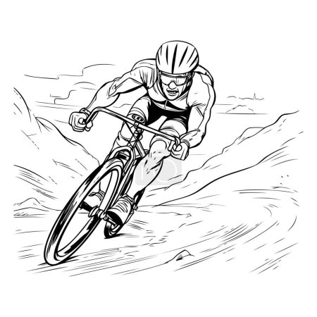 Illustration for Mountain biker on the road. Vector illustration ready for vinyl cutting. - Royalty Free Image