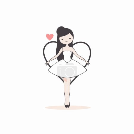 Téléchargez les illustrations : Jolie petite fille ballerine dans une robe blanche. Illustration vectorielle. - en licence libre de droit