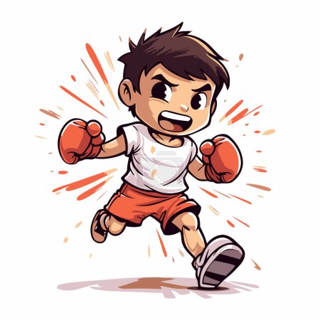 Téléchargez les illustrations : Illustration vectorielle de dessin animé d'un boxeur ou d'un kickboxer en action. - en licence libre de droit
