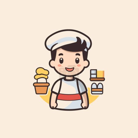Illustration for Cute little chef with food. Vector illustration in cartoon style. - Royalty Free Image