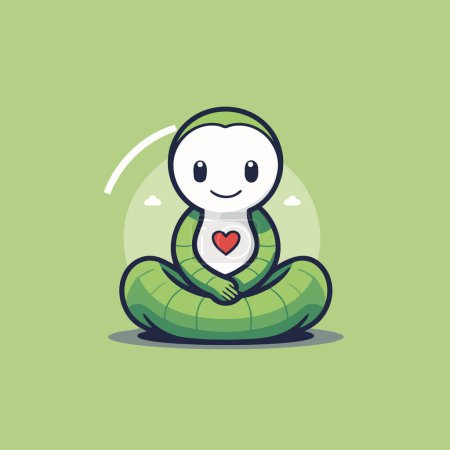 Téléchargez les illustrations : Jolie chenille avec cœur sur fond vert. Illustration vectorielle. - en licence libre de droit