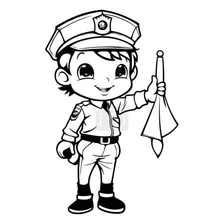 Illustration for Cute Little Boy in Sailor Uniform Holding an Umbrella - Coloring Book - Royalty Free Image