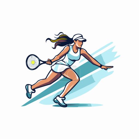 Illustration for Tennis player woman with racket and ball. Cartoon vector illustration. - Royalty Free Image