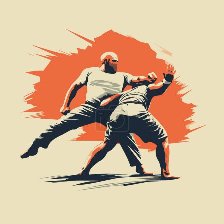 Illustration for Karateial arts. Two men fighting. vector illustration. - Royalty Free Image