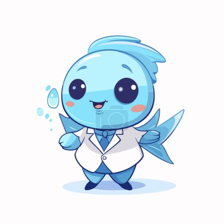 Illustration for Cute cartoon blue doctor character with bow tie and blue eyes. Vector illustration. - Royalty Free Image