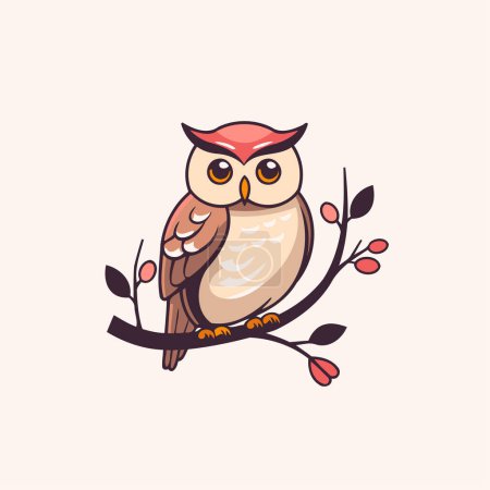 Illustration for Owl sitting on a branch. Vector illustration in cartoon style. - Royalty Free Image