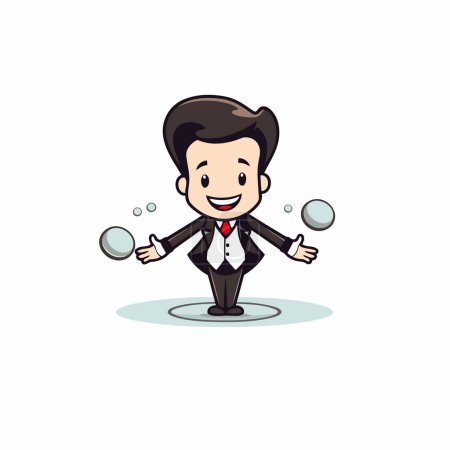 Téléchargez les illustrations : Homme d'affaires jonglant boules dessin animé vectoriel illustration. Homme d'affaires jonglant avec les balles. - en licence libre de droit