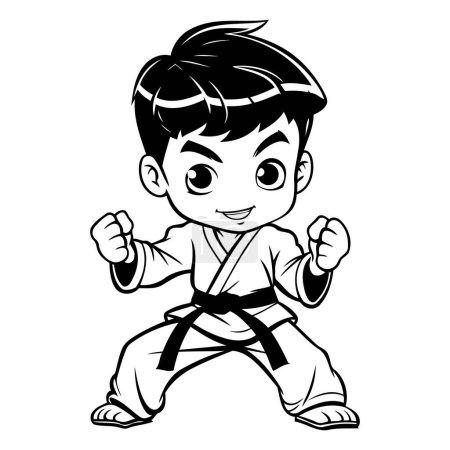 Illustration for Karate boy - black and white vector illustration for coloring book. - Royalty Free Image