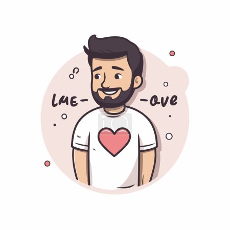 Illustration for Vector illustration of a man with a beard in a white T-shirt. - Royalty Free Image