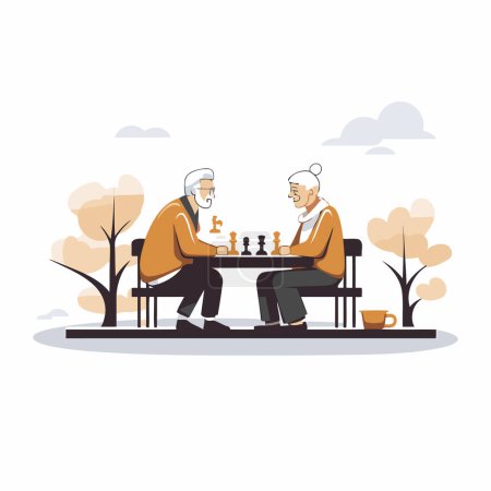 Ilustración de Pareja mayor jugando ajedrez en el parque. Ilustración vectorial. - Imagen libre de derechos