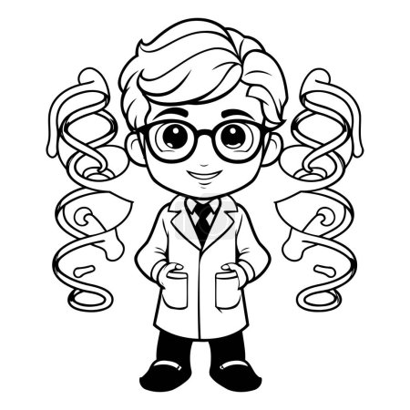 Illustration for Black and White Cartoon Illustration of Kid Boy Scientist Character with Lab Glasses for Coloring Book - Royalty Free Image