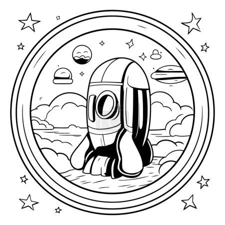 Illustration for Coloring book for children: space rocket in the circle. Vector illustration. - Royalty Free Image