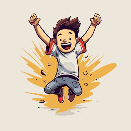 Illustration for Happy boy jumping in the air. Vector illustration. Cartoon style. - Royalty Free Image