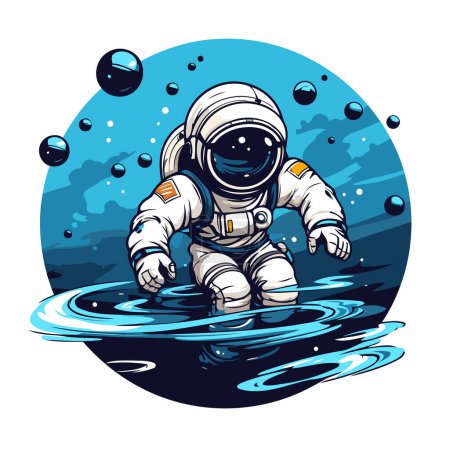 Illustration for Astronaut floating in the water. Vector illustration in cartoon style. - Royalty Free Image