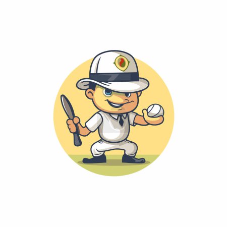 Téléchargez les illustrations : Mascotte de joueur de cricket dessin animé vectoriel Icône Illustration Design - en licence libre de droit