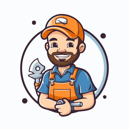 Illustration for Vector illustration of a plumber smiling and holding a pliers. - Royalty Free Image