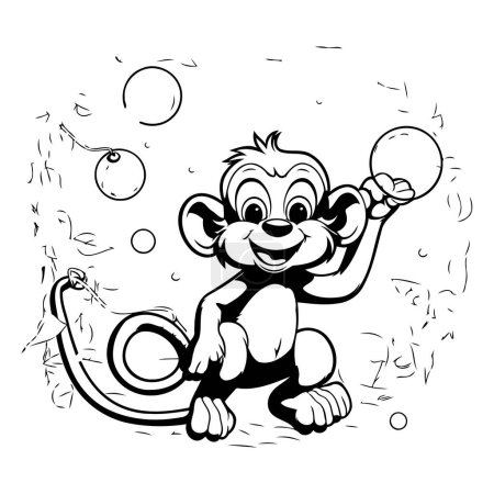 Ilustración de Mono jugando a las maracas. Ilustración vectorial en blanco y negro para colorear libro. - Imagen libre de derechos