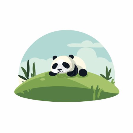 Téléchargez les illustrations : Mignon panda dans l'herbe. Illustration vectorielle de style plat. - en licence libre de droit