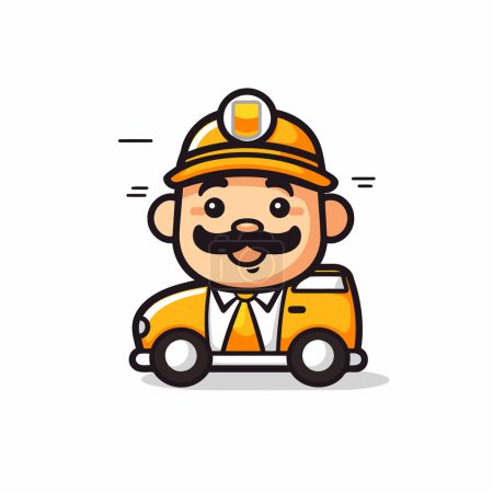 Téléchargez les illustrations : Service de voiture de pompier Caractère de mascotte de dessin animé Illustration vectorielle de conception plate - en licence libre de droit