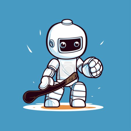 Illustration for Robot holding baseball bat. Vector illustration in cartoon comic style. - Royalty Free Image