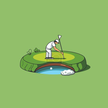 Téléchargez les illustrations : Joueur de golf au trou. Illustration vectorielle dans le style dessin animé. - en licence libre de droit