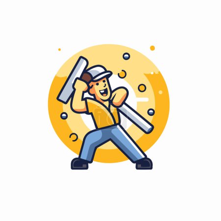 Téléchargez les illustrations : Joueur de cricket avec balle et marteau. Illustration vectorielle de style plat. - en licence libre de droit