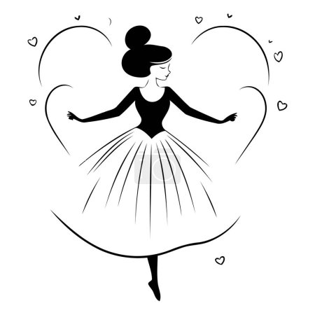 Téléchargez les illustrations : Belle ballerine dans une robe noire avec un cœur sur fond blanc - en licence libre de droit